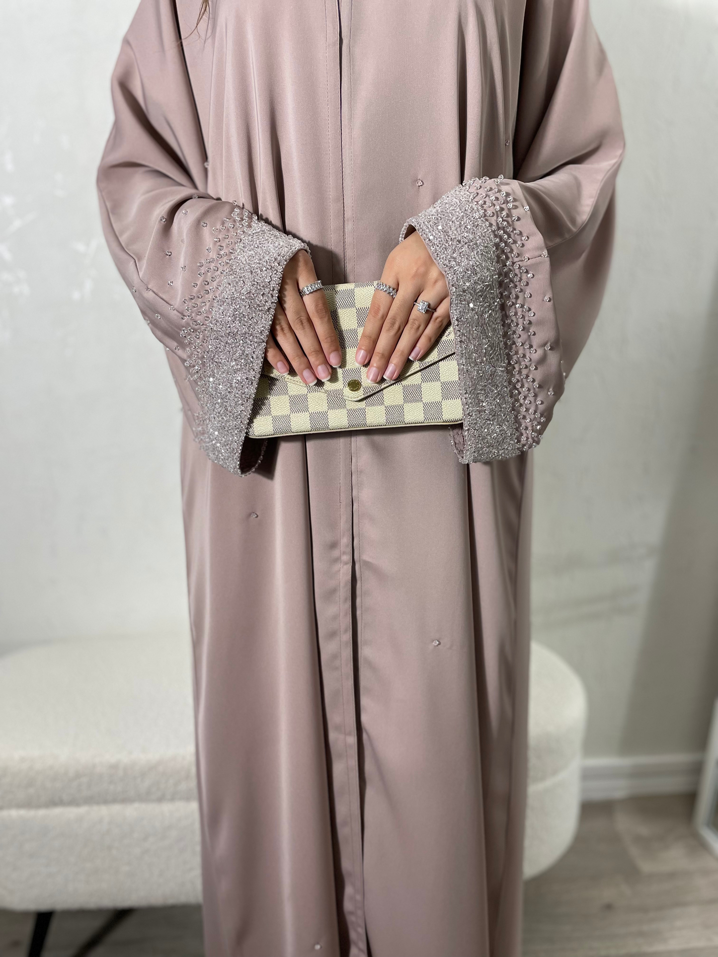 Abaya Dubaï rose à perles