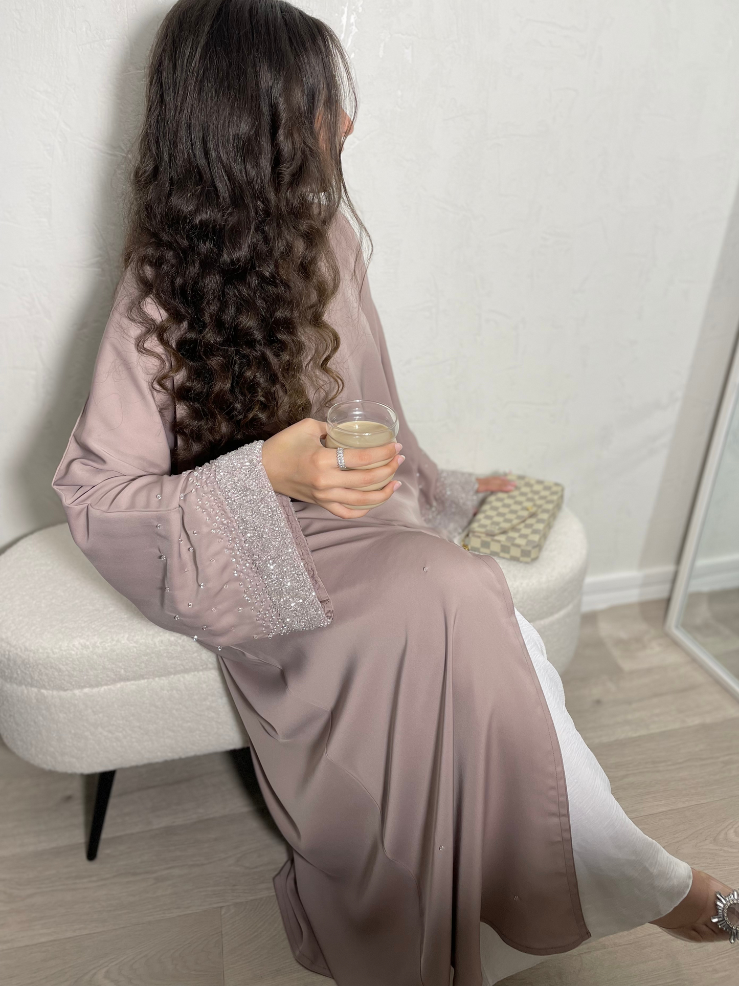 Abaya Dubaï rose à perles