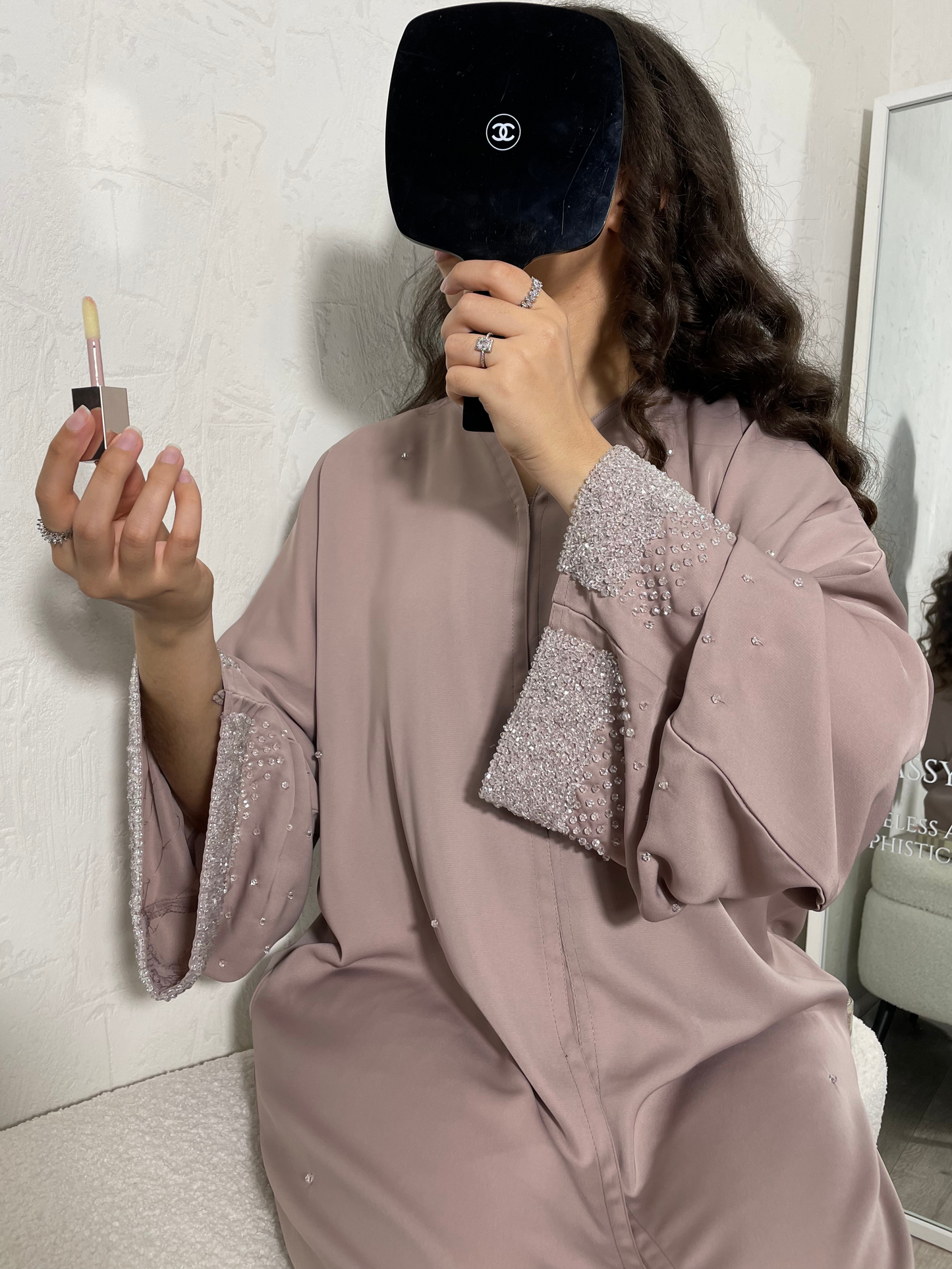 Abaya Dubaï rose à perles