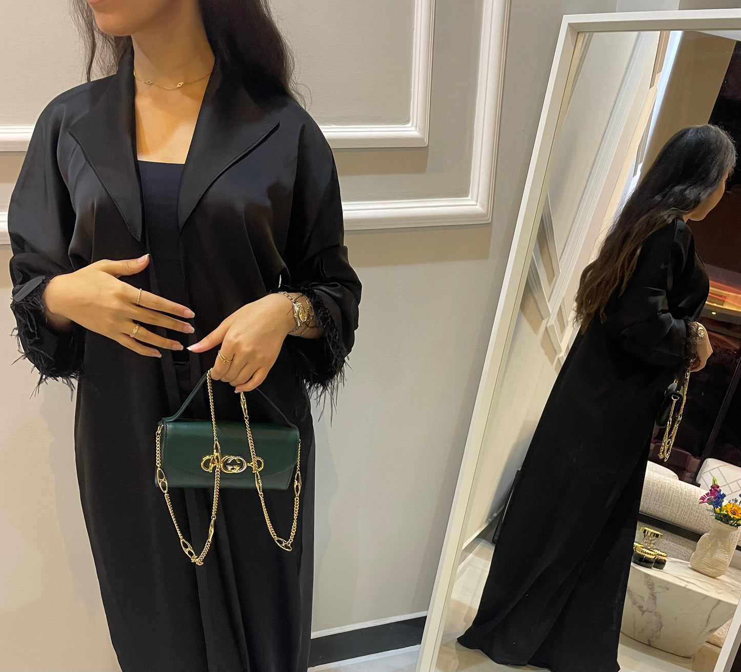 Abaya Dubaï noire à plumes