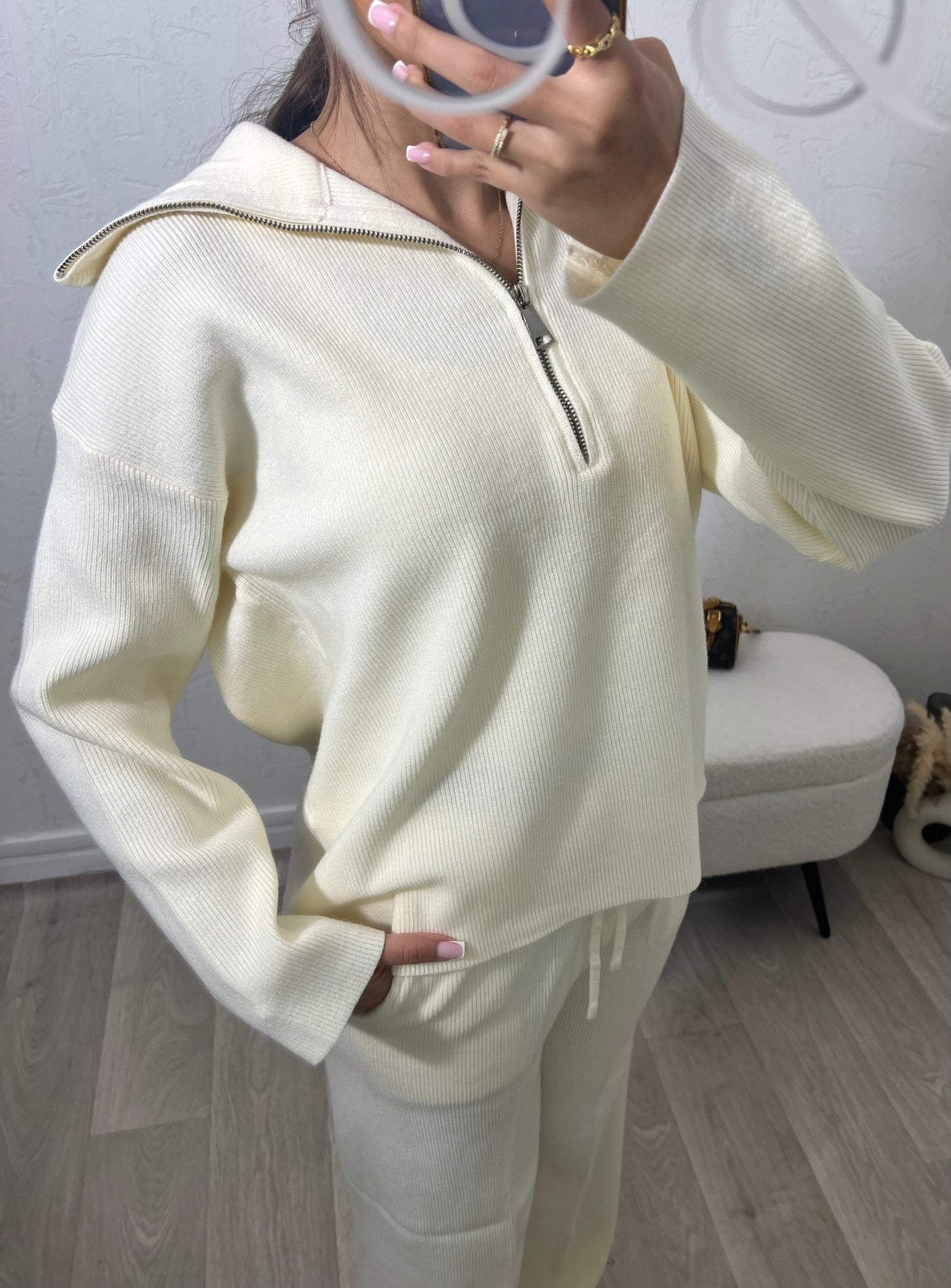 Ensemble Maille Zippé – Blanc cassé
