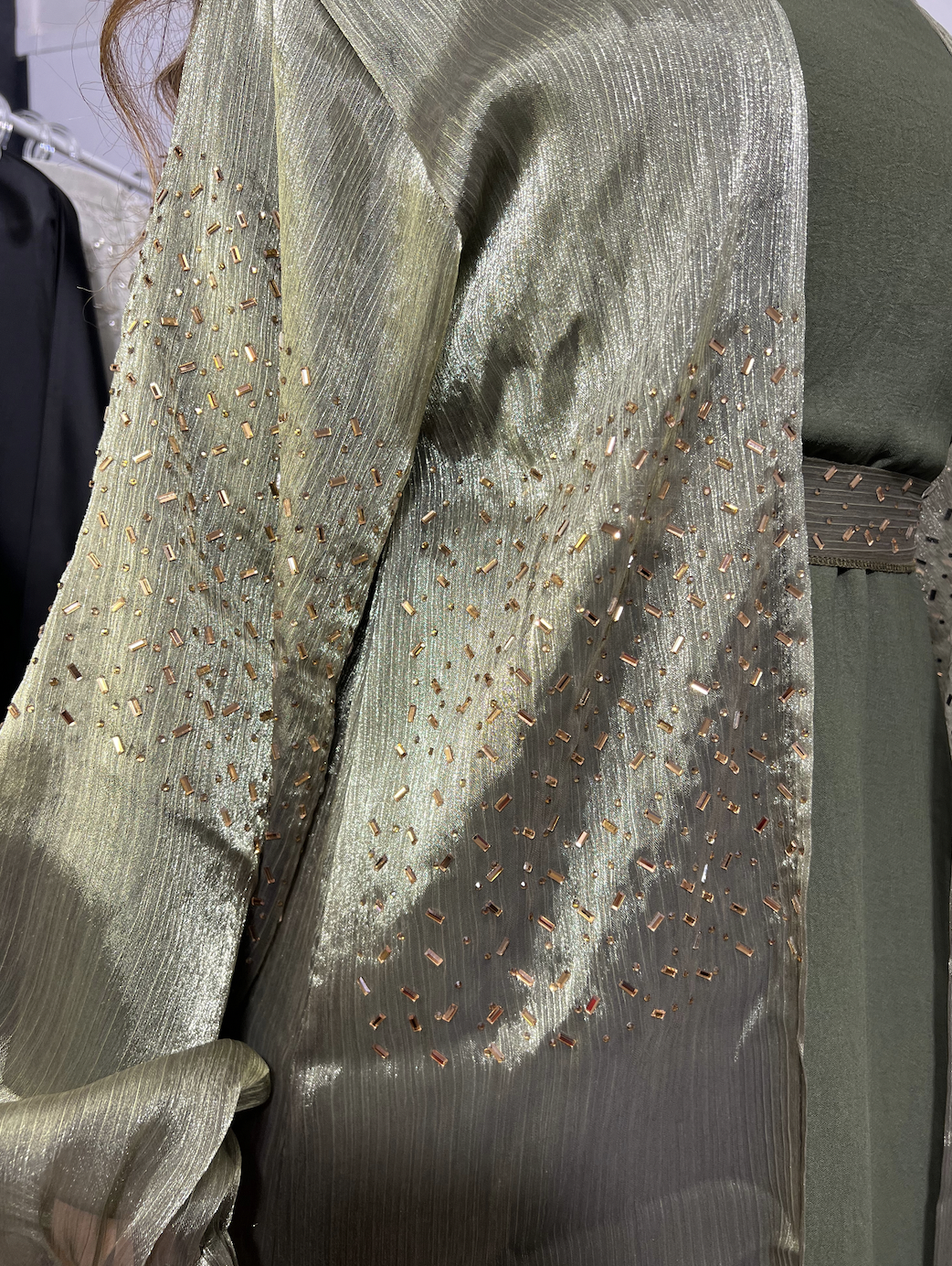 Abaya Dubaï verte à strass