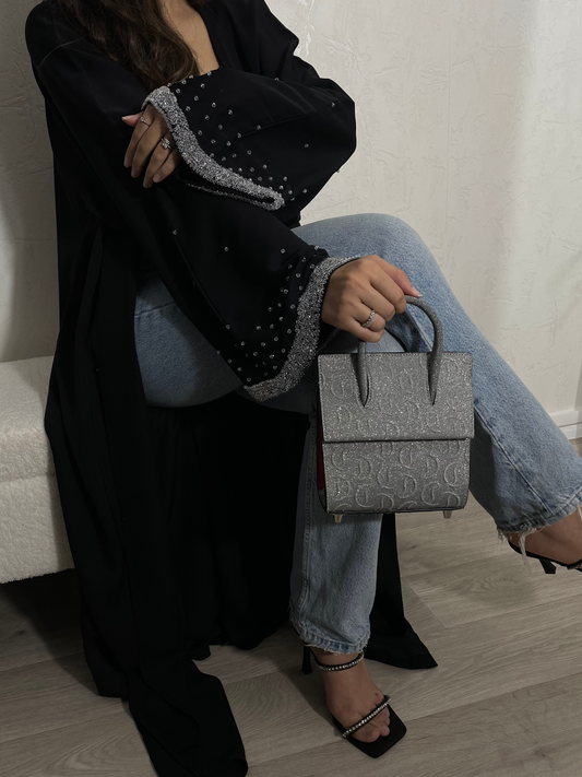 Abaya Dubaï noire manches ornées de perles