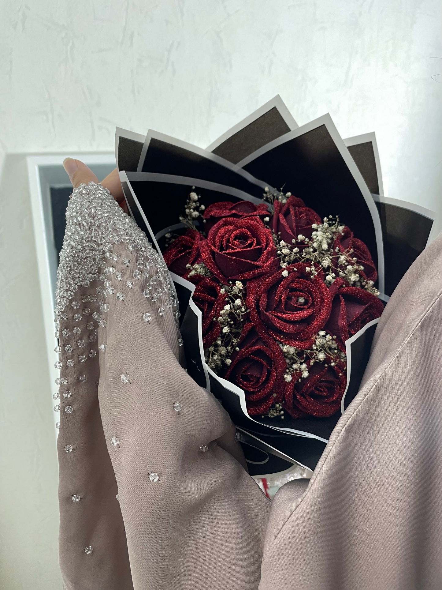 Abaya Dubaï rose à perles