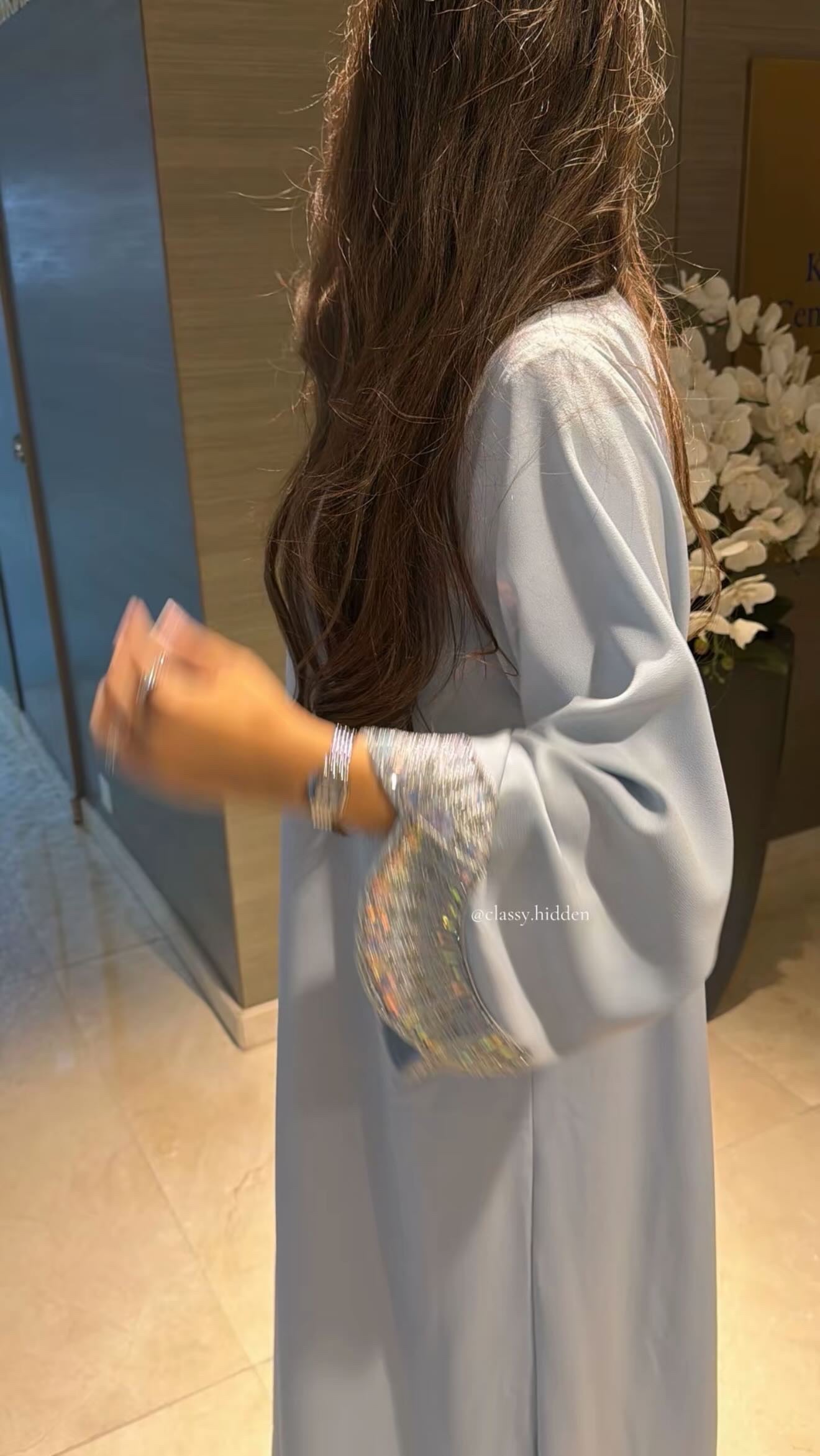 Baby Blue Pearl Abaya - 3 pieces
