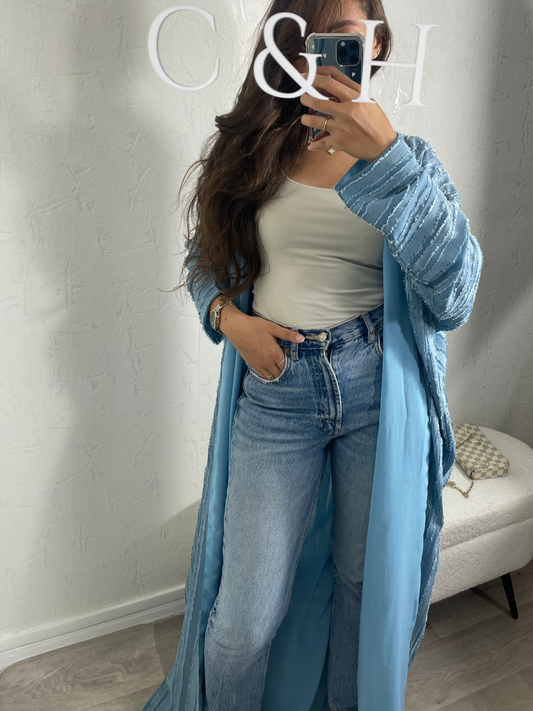 Abaya Dubaï bicolore bleu