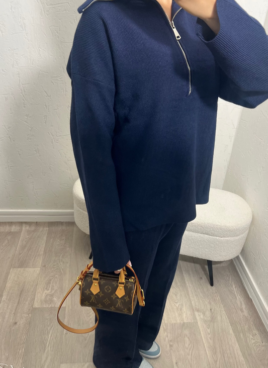 Ensemble Maille Zippé – Bleu Nuit