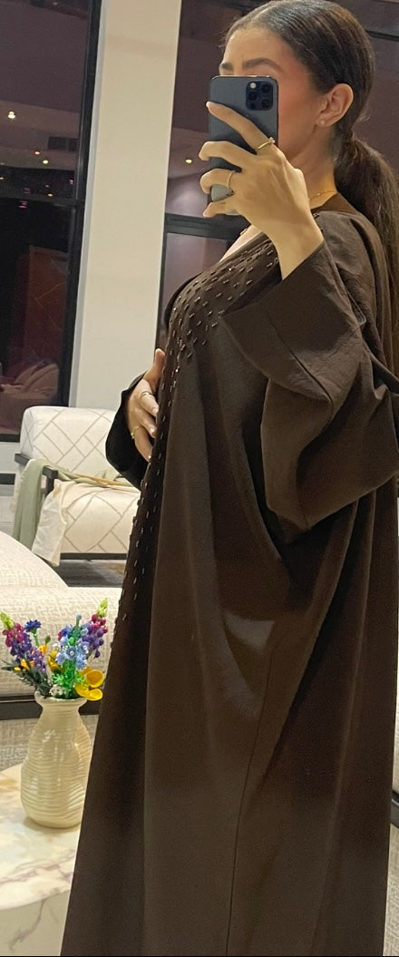Abaya Dubaï marron à perles