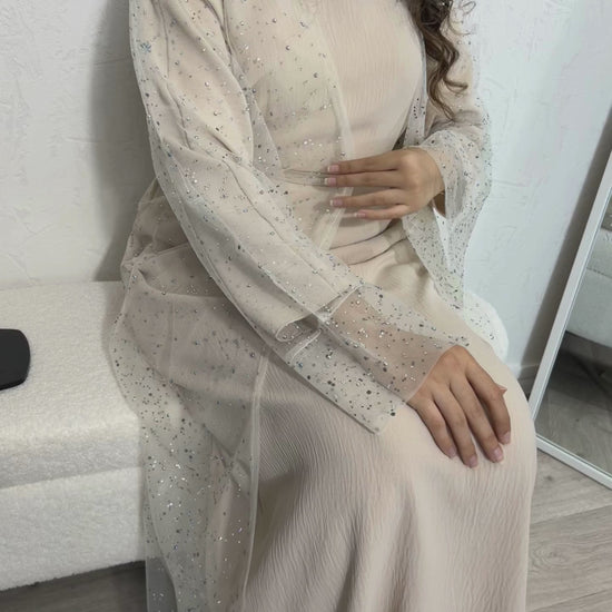 Abaya Dubaï beige / rose / nude à strass