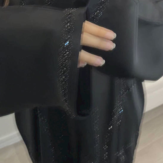 Abaya Dubaï noire à strass et perles 