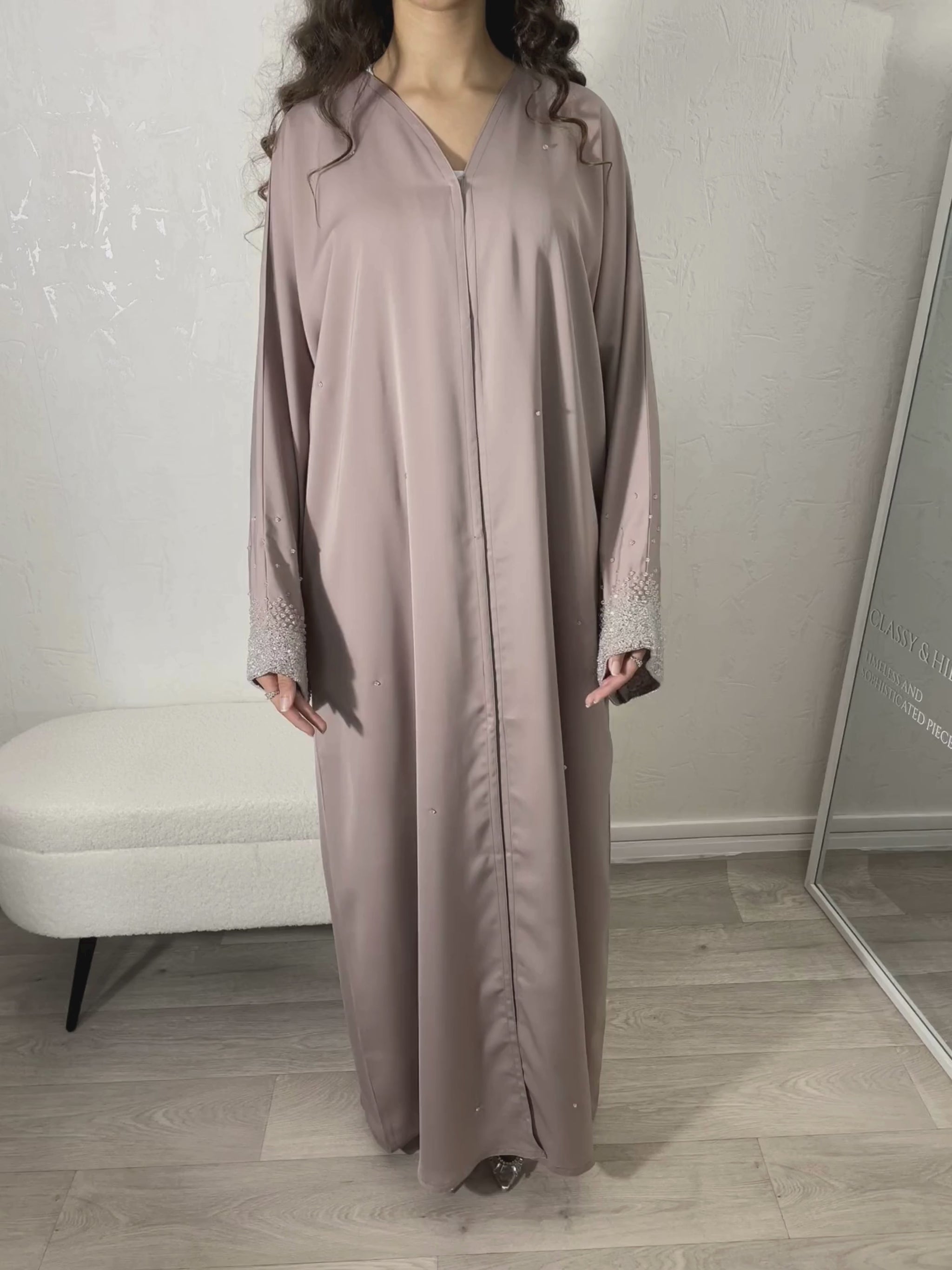 Abaya Dubaï rose à perles