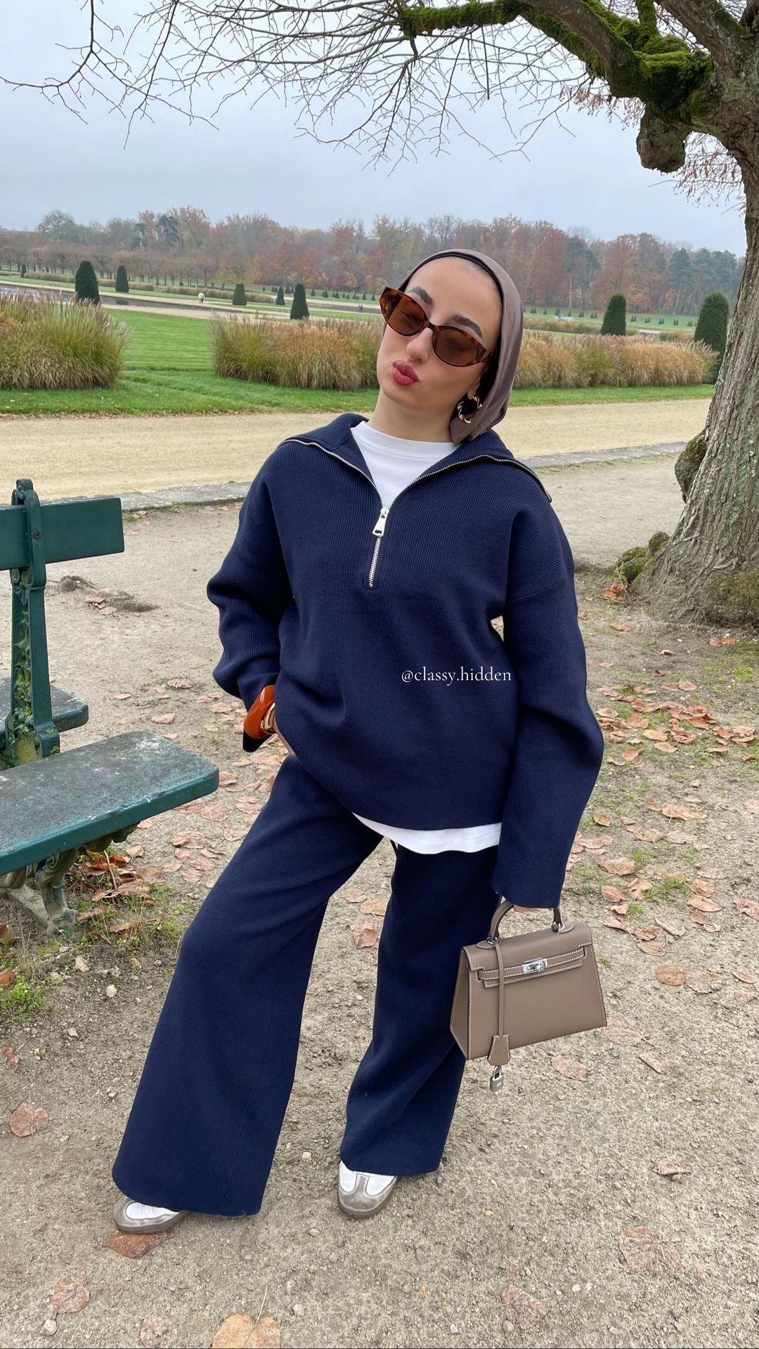 Zip-Up Knit Set – Midnight Blue